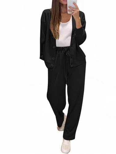 Completo da Jogging Completo da Donna Lavorato A Maglia Tuta A Due Pezzi Abbigliamento da Casa Completo Tempo Libero Sportivo Bottoni Cardigan E Pantaloni Set Primavera Autunno Inverno