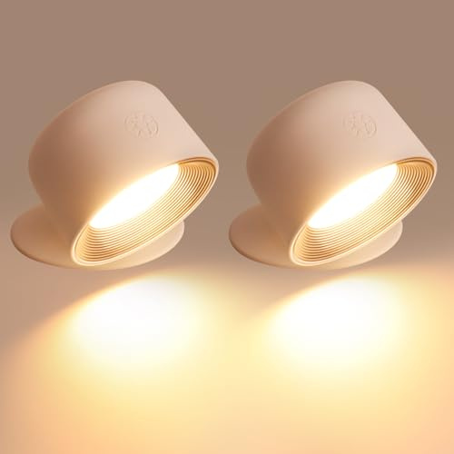DESGNT Applique murale intérieure,2pcs Lampe murale sans fil avec Télécommande,5 Niveaux de Luminosité,16 Modes de Couleur,Lampe LED rechargeable,Rotation à 360°,pour Chambre,salon,Couloir.