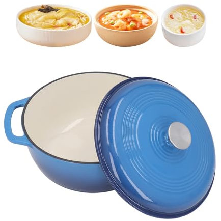 UEGFSIJRF Pentola da Forno Smaltata Resistente agli Stick Conservazione del Calore Doppi Manici Pentola Rotonda in Ghisa con Coperchio per Cottura al Forno