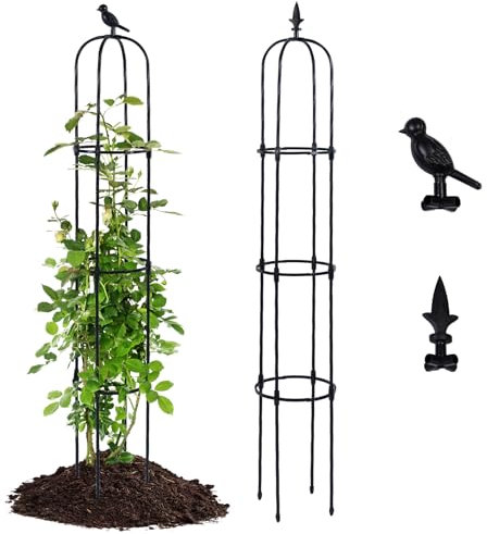 Yotoworth Garden Trellis for Climbing Plants,Outdoor Rose Support Frame,Rustproof Obelisks Clematis Support,Fruit Tomato Cage,Black,2PCS