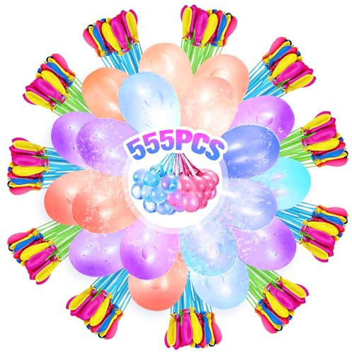 Atuoxing 555 Stück Wasserbomben Selbstschließend, Bunt Gemischt Wasserballons aus Naturlatex, Schnellbefüllbare Wasser bomben für Poolparty Strände