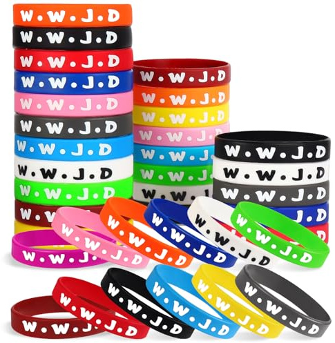 VICROIC WWJD Gummi-Armbänder, buntes Silikon, was Jesus tun würde, inspirierende, motivierende Armbänder für Damen und Herren, Partyzubehör, 30 Stück