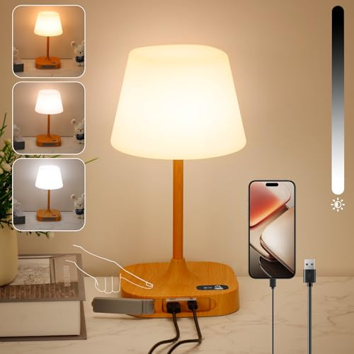 Rechargeable Table Lamp,Dimmable Touch Cordless Bedside Lamps With USB A+C | 8000mAh Battery Operated Portable LED Nightlight，IP55 Waterproof,3 Color Temps & 5-Level Dimming，for Garden,Camping,Bedroom
