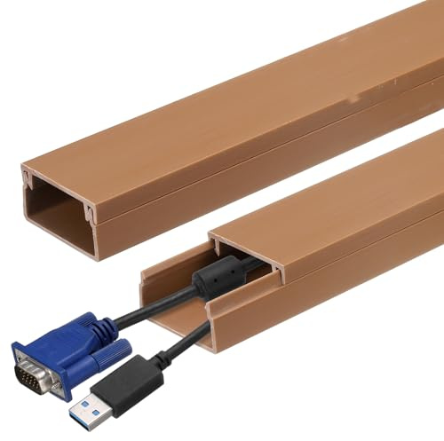 sourcing map 5pcs Cord Hider Wall 15inx0.94inx0.55in (LxWxH) PVC Cable Cover Self Adhesive Wire Hider Wall Mounted TV Cable Raceway for Cables Management (75in Total Length),Brown