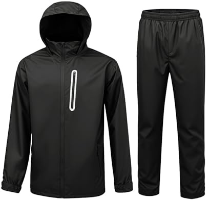 SwissWell Men's Waterproof Rain Suit Fishing Rainwear Reflective Cycling Raincoat Windproof Rainsuit Lightweight Hooded Rain Jacket & Trousers Set