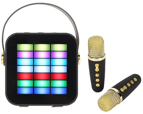 Garsent Máquina de Karaoke, Altavoz de Bluetooth 5.3 de Wireless Bluetooth Portátil con 2 Micrófonos, Efectos de Iluminación LED, Juguete de de Cumpleaños para la Máquina de Karaoke