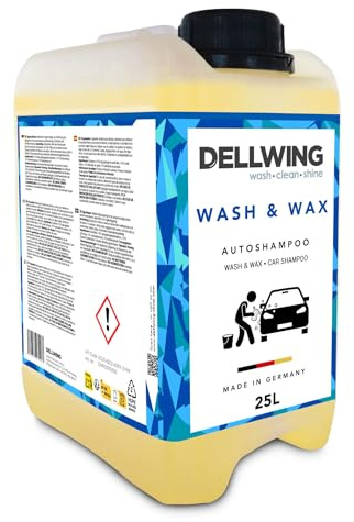 Dellwing Wash & Wax Autoshampoo Konzentrat 25 l, Auto Shampoo mit Wachs, Autowäsche und Autopflege außen, Made in Germany