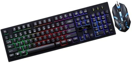SEWACC Clavier et Souris Filaires Gamer Lumineux 104 Touches Plastique Résistant Usure Bureau
