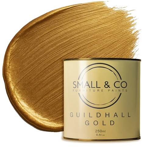 Small & Co Metallic Furniture Paint – Guildhall Gold (Antique Gold) 250ml – Water-Based, Low VOC, Self-Sealing – Durable Brush/Roller/Spray Paint for Cabinets, Wood, Metal & UPVC – Interior