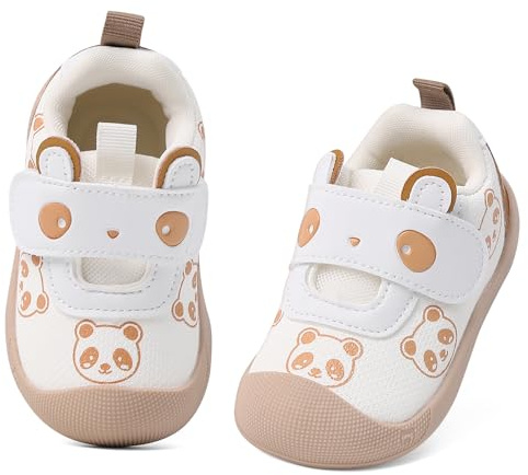 MASOCIO Baby Shoes Boys Girls First Walking Shoes Soft Sole Pre Walkers Toddler Trainers 9 6-12 Months Infant Size 2.5 UK Child Brown White