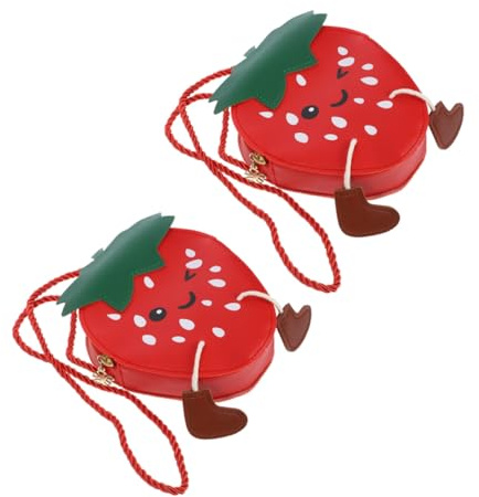 TOYANDONA Erdbeer Clutch mit Verstellbarem Schulterriemen für Kinder 2 Stück-Pack Niedliche Obstbeutel Leichte Pu Umhängetaschen für Mädchen und Kleinkinder
