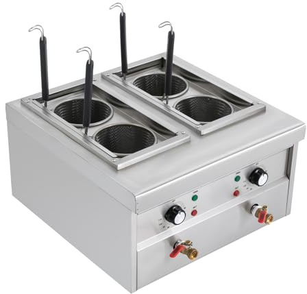 VonVVer Cuiseur à pâtes électrique 18 l avec 4 inserts de tamis, 2 x 2000 W avec régulateur de température 30-110 °C, cuiseur à pâtes gastronomique, pour restaurant et bar à pâtes