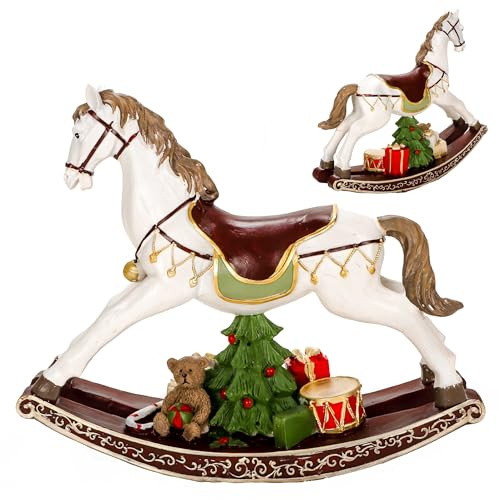 Bubble Store Weihnachtsfigur Schaukelpferd mit Weihnachtsbaum, Paketen, Teddy, Trommel, etc., Weihnachtsdekoration, (LxBxH) ca. 30 x 8,5 x 25 cm