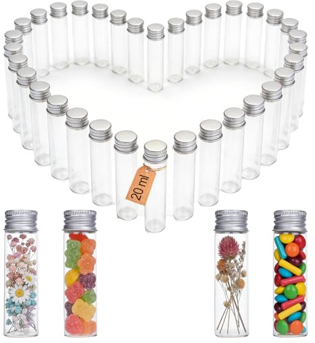 Kiswleon 40 Stück 20ML Reagenzgläser Reagenzglas mit Korken,22 * 80mm Reagenzglas Vase,Reagenzgläser für Blumen Labor Heim DIY Candy Spices Liquids