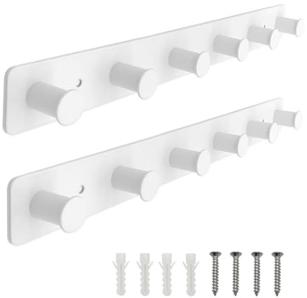 SYPEN 2 Stück Garderobenhaken Weiß Metall | Wandgarderobe 40cm | Kleiderhaken Wand Stabil | Hakenleiste Modern | Wandhaken Garderobe Set | Jackenaufhänger Flur