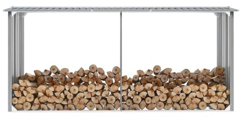 Générique Abri de Stockage de Bois Acier galvanisé 330x92x153 cm Gris,Maison & Jardin,Accessoires pour cheminées & poêles à Bois,Accessoires pour Range-bûches & Porte-bûches,44860