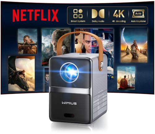 4K Mini Projector Netflix Ready,30000 Lumen Smart Portable Bedroom Cinema WiMiUS P61 PRO Projector with 3D Dolby Audio Short Throw, TOF 1s Focus WiFi6 Bluetooth 5.4 HDR10 for Home Garden Movies,Gifts