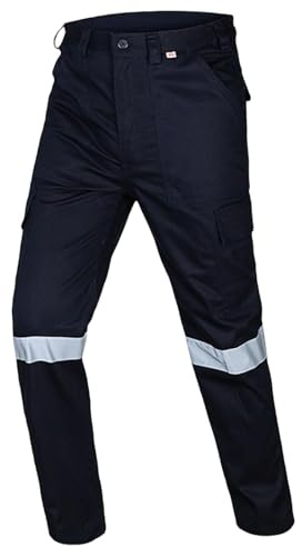 Pantalon cargo haute visibilité réfléchissant homme décontracté travail robuste avec multiples poches pratiques pour printemps été confortable quotidien idéal sécurité extérieur (Blue, XXXXXL)