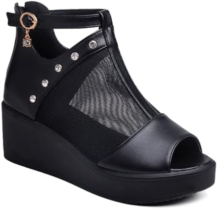 HNVAVQ Mujer Sandalias con Cuña y Plataforma Botines Zapatos de Tacón Cómodo para Bodas Citas Eventos