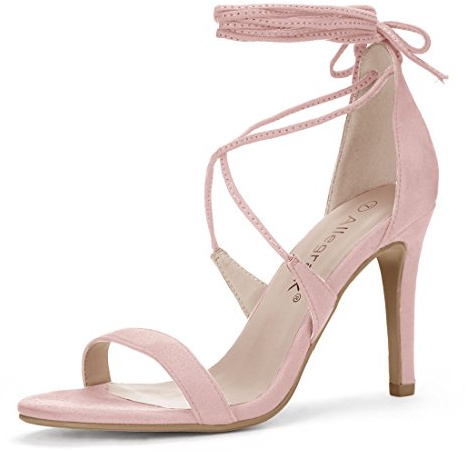 Allegra K Sandalias con cordones de tacón de aguja para mujer, Rosado claro, 38 EU