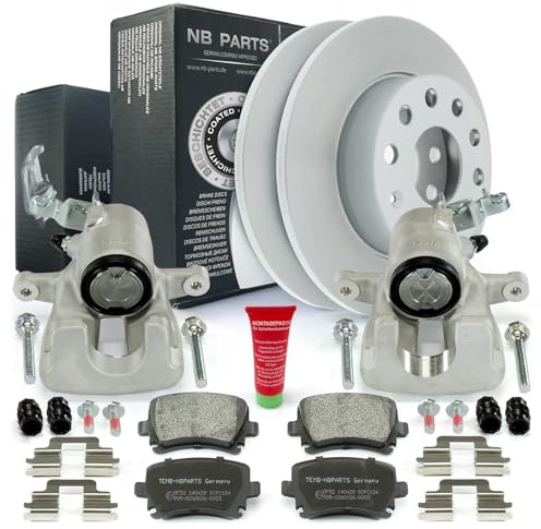 NB PARTS 2x Bremssattel Bremsscheiben Bremsbeläge hinten passend für Audi A3 Seat Skoda VW Golf V