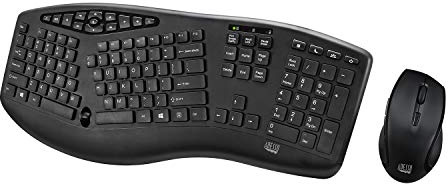 Adesso WKB-1600CB TruForm Media Wireless Ergonomic Keyboard & Optical Mouse Combo with 24 GHz RF Technology, Split Design, Adjustable DPI, and Multimedia Hotkeys