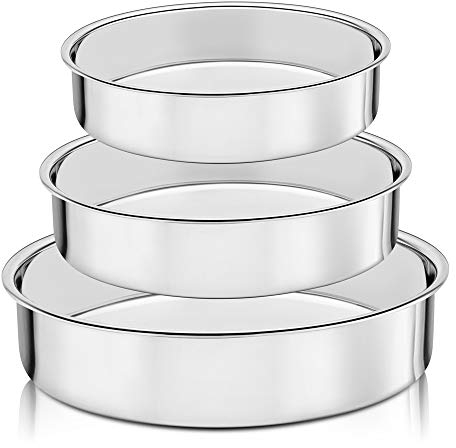 HaWare Cake Tin Set of 3, 100% Stainless Steel Round Cake Pan Baking Tier, Healthy & Heavy Duty, Mirror Finish & Easy Clean, Dishwasher Safe- (20cm/ 24cm/ 28cm)