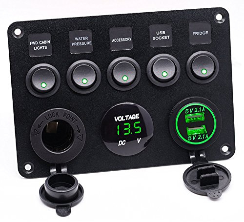 Etrogo 5 Fach Schalterpanel USB mit Voltmeter für Fahrzeuge Wasserdicht | Geeignet für 12V und 24V Gleichstromsysteme,langlebig