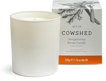 Cowshed Active Scented Candle 220g | Lemongrass & Ginger Aromatherapy Candle | Natural Soy Wax Candle with Cotton Wick | Spa Home Fragrance Candle | Long Burn Energising Candle