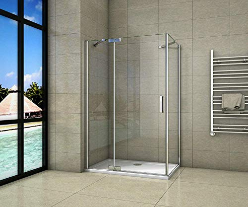 Aica Sanitär 80x100cm Duschkabine Duschabtrennung Duschtür,Höhe:200cm,Links Drehtür aus 8mm Sicherheitsglas Nanobeschichtung mit Seitenwand