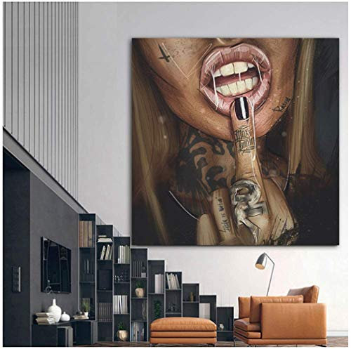 NJYBF Druck auf Leinwand Cool Sexy Girl Tattoo Bilder Pop Art Abstrakt Moderne Leinwand Malerei Graffiti Street Wandkunst für Home Wandbilder Decor Kein Rahmen. (B,80x80cm)