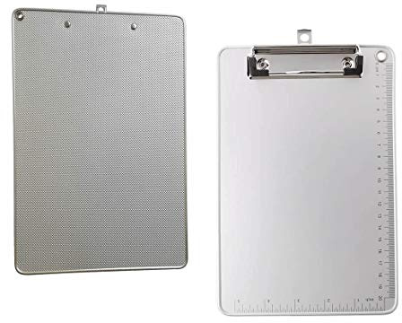2er A5 Metall Klemmbrett, Anti-Rutsche Rückseite, Gummierter Metalklemme, Hartfaser Schreibbrett mit Aufhängeose, Papierhalter Clipboard, Stabil Schick, Aluminiumlegierung Schreibplatte TKD8053-A5-2x