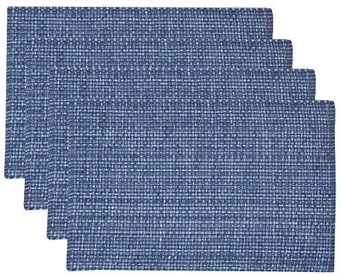 Sweet Home Collection 100% Cotton Placemats for Dining Room Rectangle Two Tone Woven Fabric 13 x 19 Soft Durable Table Mat Set, Set of 4, Dark Blue