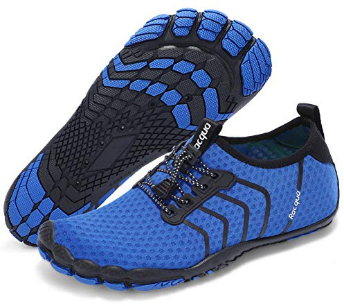 Racqua Beach Shoes Quick Dry Barefoot Water Aqua Sport Swim Surf Pool Hiking Diving Walking for Men Women Blue 8.5