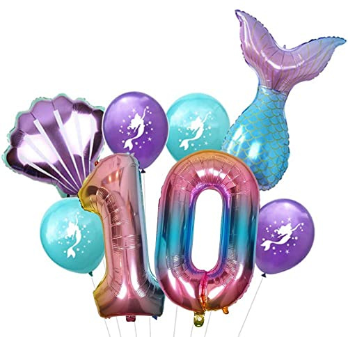 DIWULI Meerjungfrau Geburtstag Deko 10 Jahre Luftballon Set