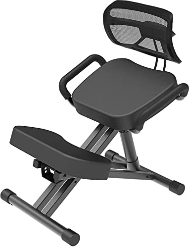 Ergonomic Kneeling Office Chair, Foldable Posture Chair for Home with Back Rest Support, Adjustable Angle/Height Stool with Thick Memory Foam (with Backrest)