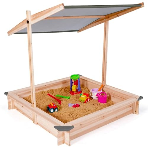 IDMarket - Sabbia per bambini in legno con tetto apribile grigio