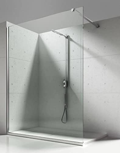 ALONI Walk In Dusche begehbare Duschwand aus ESG Echtglas, Glaswand mit Nano-Beschichtung und Antikalk-Versiegelung, teilgerahmt, barrierefrei, Glasdusche links oder rechts montierbar, 50x200 cm