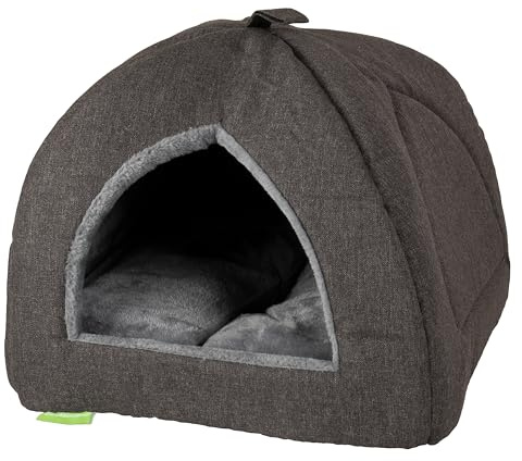 Kratzbaumland Kuschelzelt, Katzenbett und Hundebett, edles Design, waschbar mit Kissen, weicher Flauschiger Plüsch (40x40x35 cm)(Dunkelgrau)