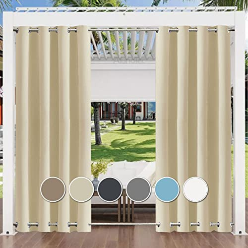 Aiyaoo Outdoor Vorhang Balkon Wetterfest 315x215cm BxH (1 Stück), Wasserdicht Sichtschutz Terrasse Sonnenschutz für Balkon Veranda Pergola Gartenlaube, Beige