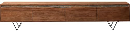 TV-Board Stonegrace Akazie Braun Baumkante 220 cm 4 Türen V-Fuß Schwarz | Lowboard