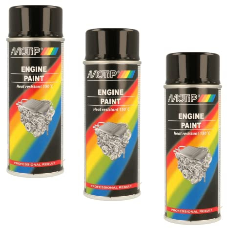 Motip Lot de 3 peintures moteur Noir 400 ml