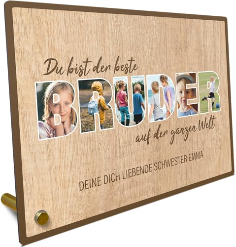 Elbeffekt Bruder Geschenk Holzbild - Fotogeschenk - personalisierbar zum Hinstellen/Aufhängen Weihnachtsgeschenke Für Bruder, Geschenk Für Brüder, Grosserbruder - personalisierte Geschenke