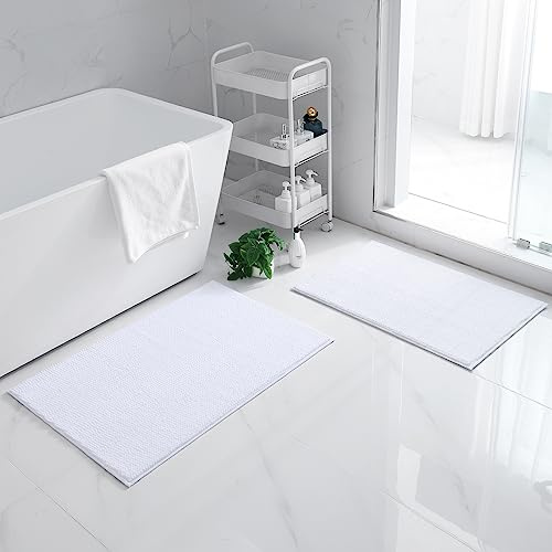 Homaxy Chenille Badezimmerteppich 2er-Set Badteppich Badematte rutschfest | 40x60+50x80cm Weiß, saugfähiger Badvorleger, maschinenwaschbar Duschvorleger, weich komfortabel Badematten & Badteppiche