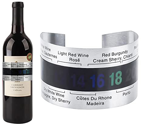 DMZK Vino LCD Termómetro, Vinos Pulsera Sensor de Temperatura de Acero Inoxidable, Botella del Termómetro, Termómetro Clip para Vino, Regalo Ideal para Amantes del Vino
