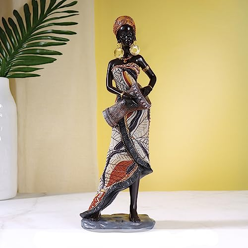 AAHIFIT Afrikanische Frauen Statue Ornamente Schwarzes Mädchen Skulptur Sammlerstücke Kunst Handwerk Harz Wohnzimmer Dekorationen (Trommeln)