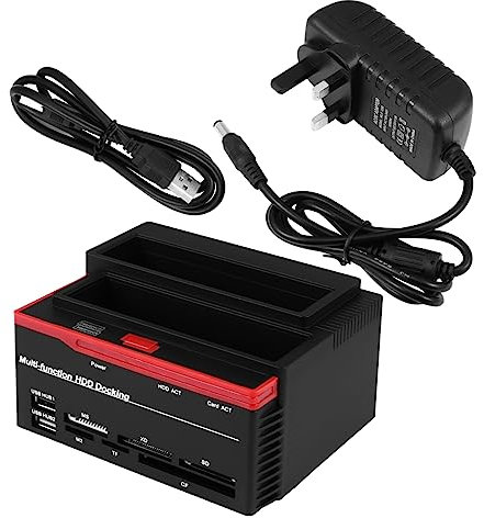 Hoement Two-bay Hard Disk Docking Station with Ide and Serial Ata Ports, Multi-function Hard Drive Reader for PC and Laptop, Compatible with Ac230v Uk Power, Data Cloning Support, USB