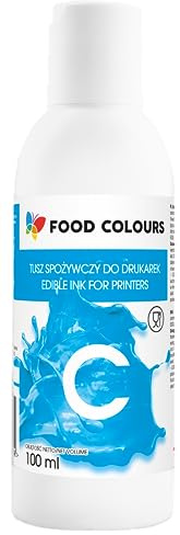 Food Colours Lebensmitteltinte für Drucker CYAN 100ML Essbarer Druck, Druck auf Waffelpapier Dekorative Ergänzung für Torten