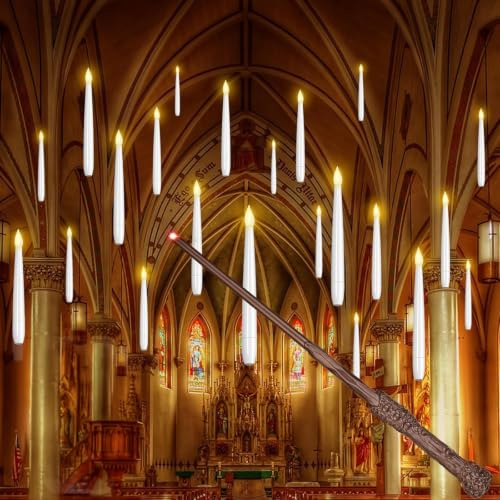 MOZC Schwebende kerzen mit Zauberstab Fernbedienung, Halloween Dekoration | LED Kegelkerzen mit Warmem Flackerndem Licht, Batteriebetrieben, Flammenlos, Ideal Geschenk für Party Weihnachtsdekoration