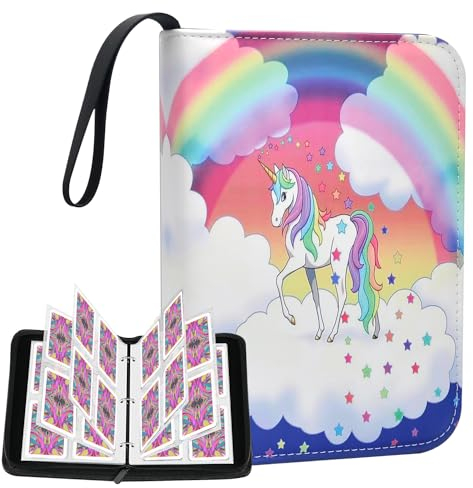 Hukermoon Sammelalbum Karten Einhorn Sammelkarten Album, Card Collection Album mit 50 Seiten, 400 Fächern, Sammelmappe Karten Sammelheft, Sammelbuch Sammelkartenalben Geschenk für Kinder (A)
